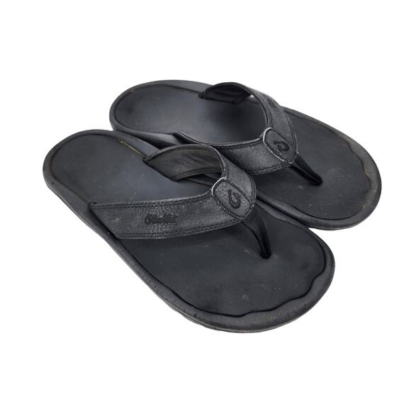 OluKai Black Ohana Cushioned Water-Resistant Flip Flop Shoes Size 10 main image 4